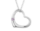Sterling Silver Open Heart Pendant Necklace with Pink Amethyst with chain